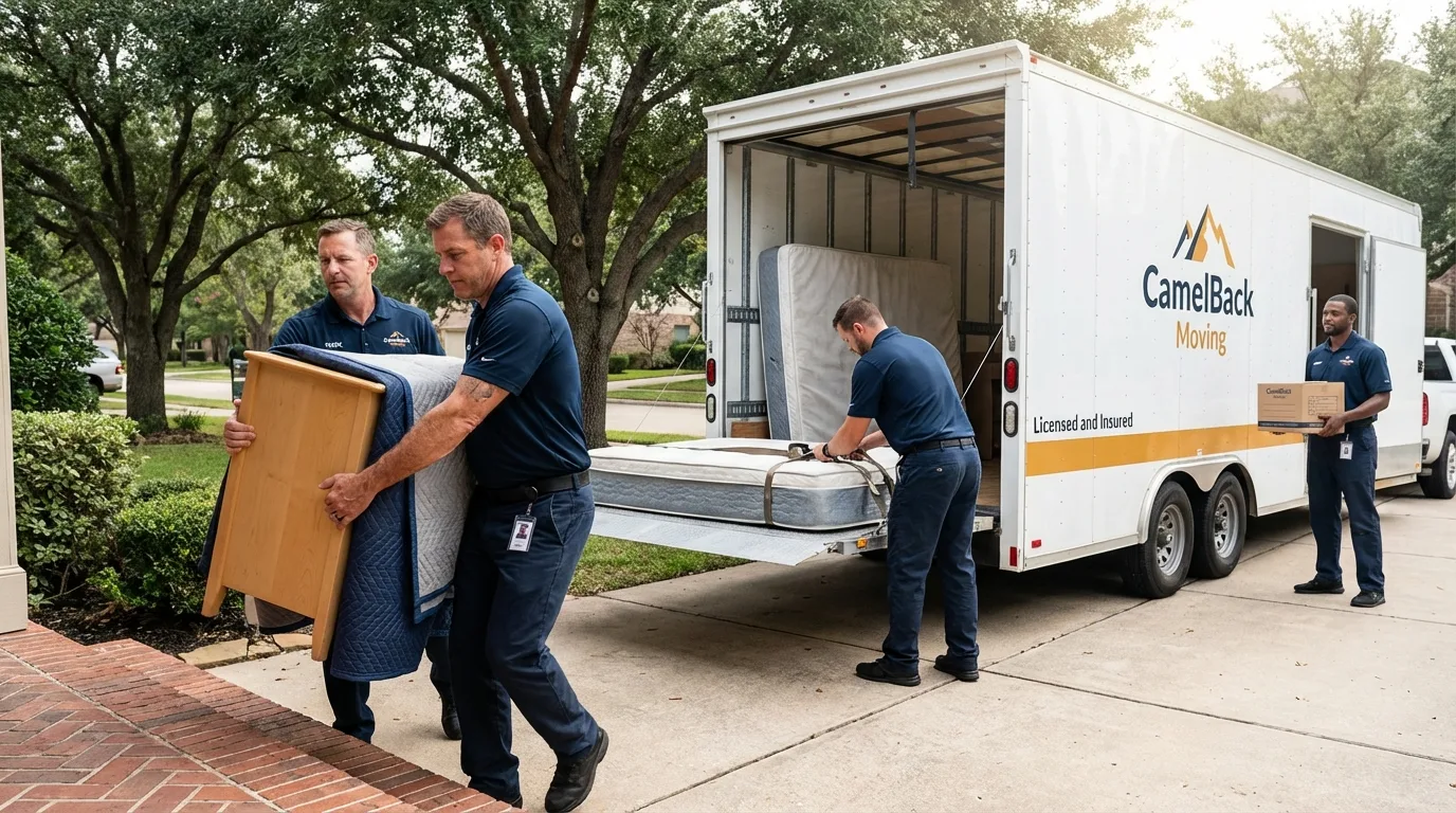 Crew loading residential truck for cross-state move from Attica, IN