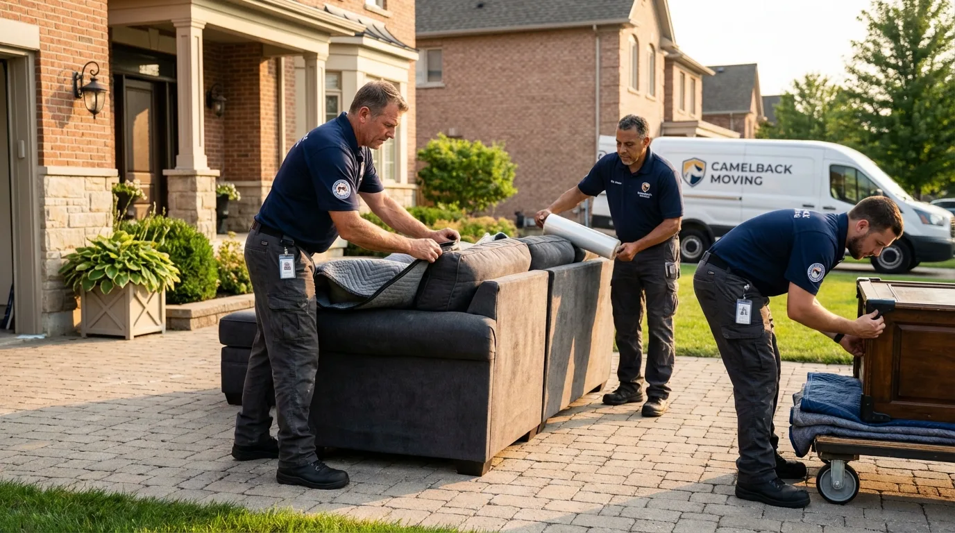 Large estate moving crew wrapping furniture in Attica, IN